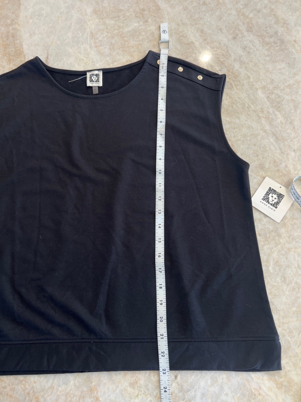 Anne Klein Black Sleeveless Tank with Shoulder Button Detail - Picture 8 of 8